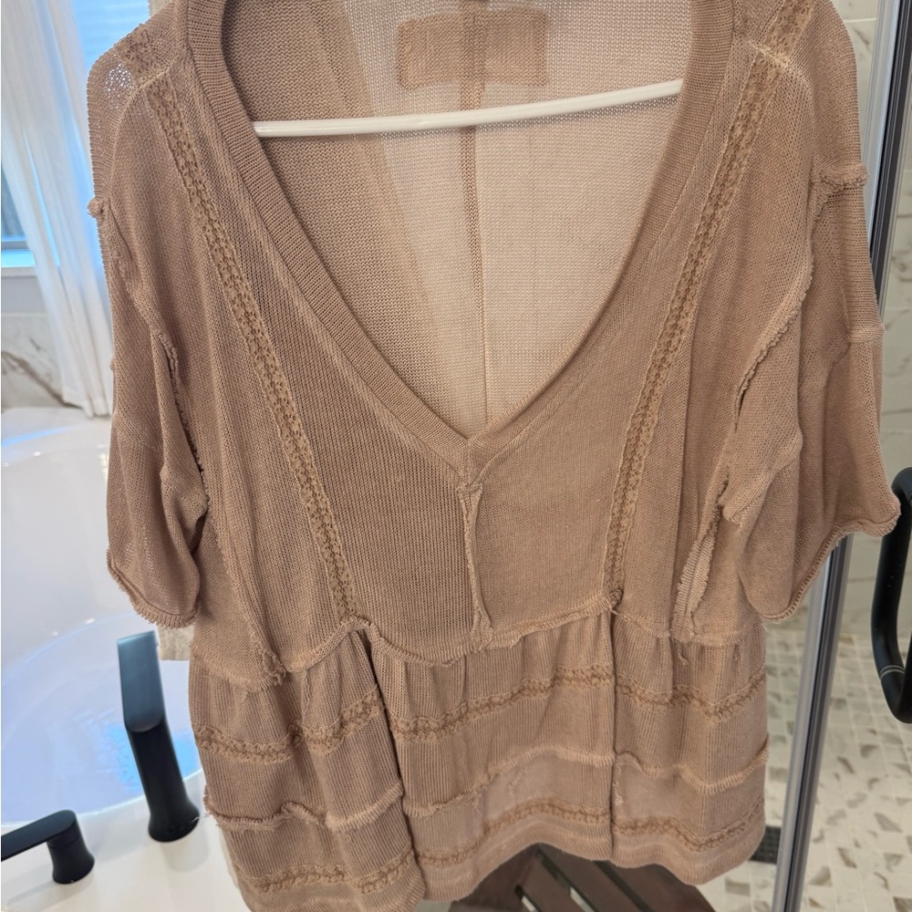 Women's Pink Flowy V-Neck Top